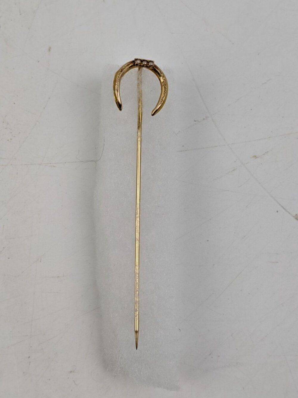Authentic Victorian Antique 10K Gold Cresent Moon Stick Pin 1880-1900 Pearls